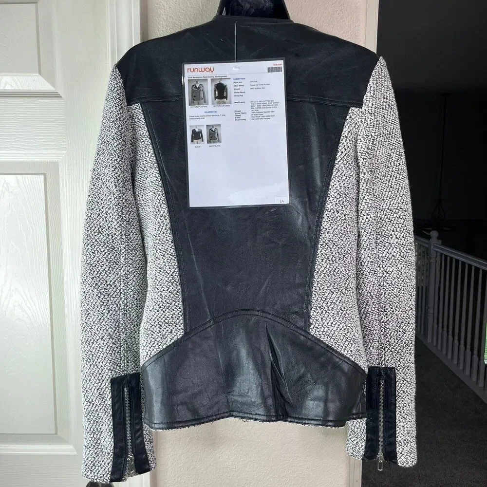 NWT Blanc Noir Women’s Long Sleeve Knitted Leather Jacket Size Small #650 - Picture 5 of 17